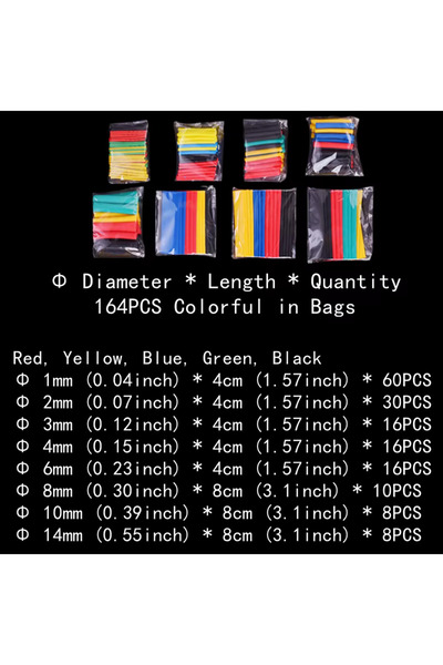 Choice15 164pcs color 2:1,Heat Shrink Tubing,127-850 PCS,Insulated Polyolefin...