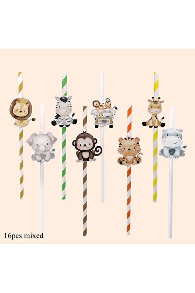 Choice8 16pcs mixed 16Pcs Carton Wild Animal Straws Eco Paper Drinking Straws...