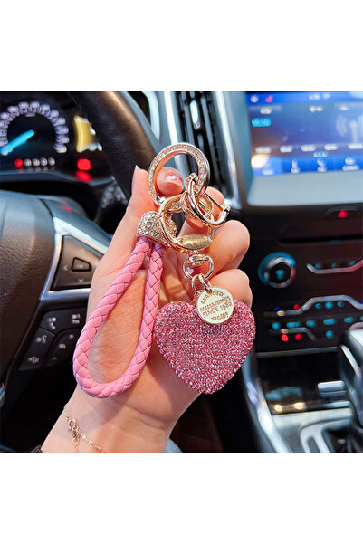Choice1 pink Fashion Hand Woven Rope Alloy Rhinestone Heart Car Keychain Spar...