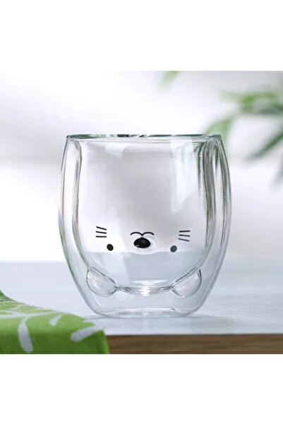 choice2 250ml cat 250ml Cute Animal Glass Cup 3D Bear Duck Double-layer Juice...