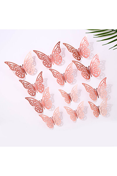 Choice22 12 قطعة من زينة الكيك على شكل فراشة، لون ذهبي وردي، مناسبة لأعياد ال...