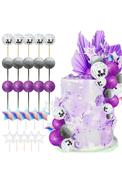 Choice زينة كعكة على شكل كرة ديسكو بنفسجية، زينة كعكة على شكل ملكة راقصة، كرا...