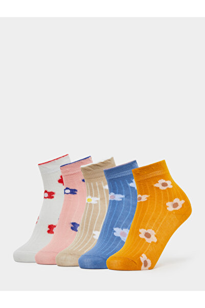 Styli Pack of 5 - Girls Floral Patterned Cotton Socks