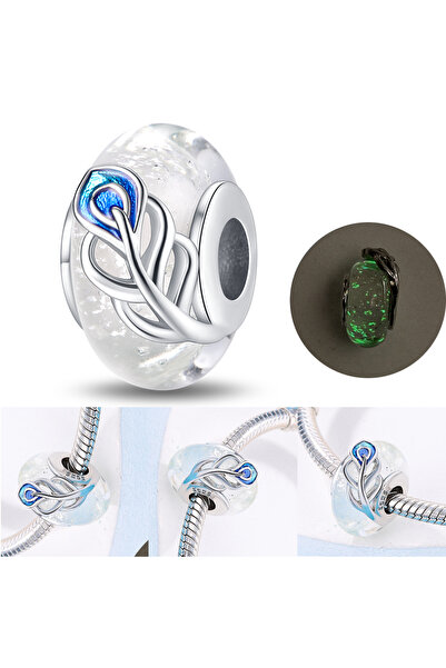 Choice59 LLZ043 Murano Glass Series 925 Sterling Silver Curved Feathers & For...
