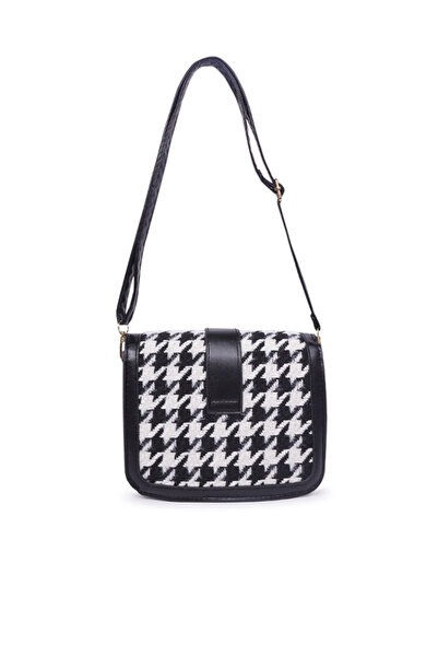 london Rag Women Black Houndstooth Woven Detail Sling Bag