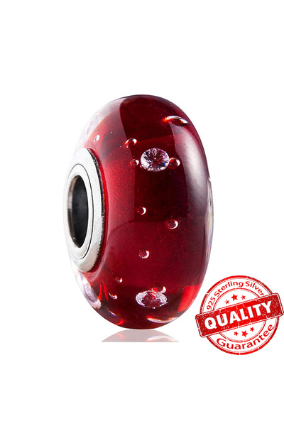 Choice9 LLZ016-RD Murano Glass Series 925 Sterling Silver Curved Feathers & F...