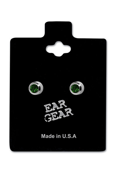EAR GEAR Surgical Stainless Steel 316L 4mm Bezel Emerald Earrings USA