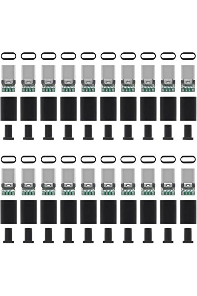 choice2 مجموعة من 20 قطعة من موصلات USB 3.1 من النوع C، سوداء اللون، ذات 24 س...
