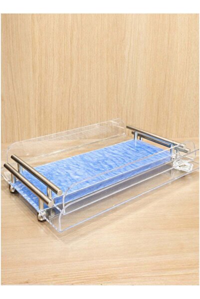 ALQANNAS Thick Acrylic Serving Tray Set with Steel Handle and Base