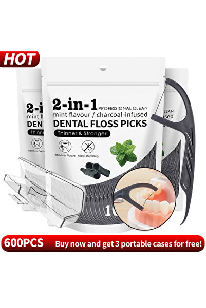 Choice 600PCS 600/300/100/30PCS 2-in-1 bamboo charcoal mint dental floss stic...