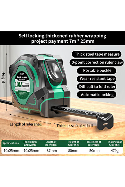 Choice3 شريط قياس أوتوماتيكي شديد التحمل بطول 10 أمتار وقطر 25 ملم، مطلي بطبق...