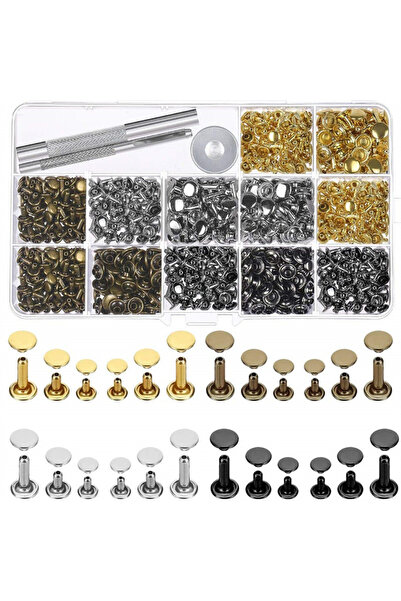 choice2 480pcs No Plier Metal Double Cap Rivets Stud Round Spike Nail With To...