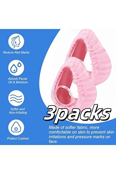 Choice1 بطانات أقنعة CPAP وردية اللون، عبوة من 3 قطع، مناسبة لأقنعة الوجه الك...