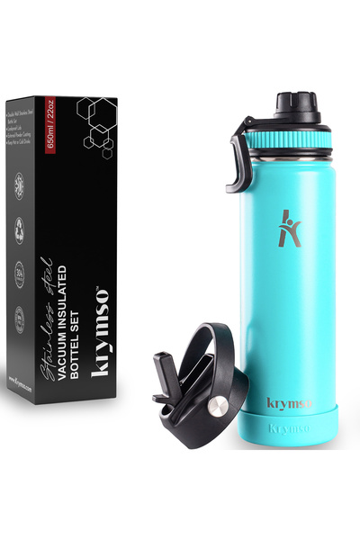 Krymso 650ml Stainless Steel Water Bottle, Insulated Thermos Flask, Leakproof...
