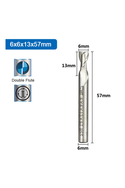 Choice 6x6x13x57mm 1PC HSS 2 Flute End Mill 2mm-12mm Straight Shank Carbide M...