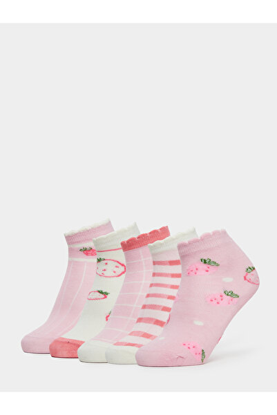 Styli Pack of 5 - Girls Strawberry Print Ankle Socks