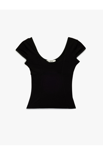 Koton تي شيرت فيسكوز بقصة ضيقة وأكمام قصيرة وياقة على شكل V