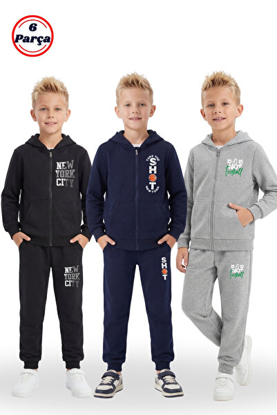 FYK KİDS Set de trening pentru băieți, 6 piese, cu buzunar cangur și imprimeu...