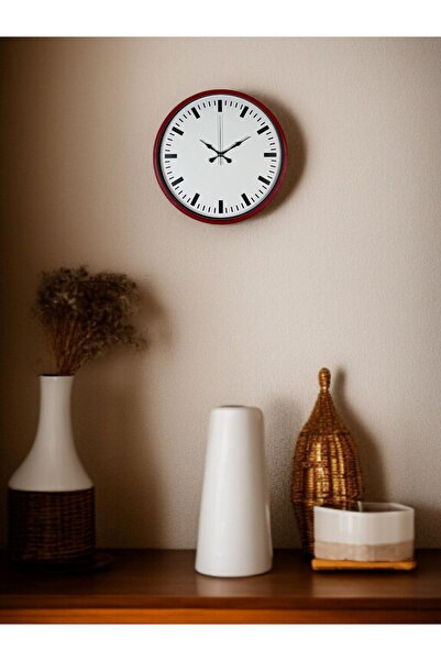 TakÇalıştır ساعة حائط مزخرفة حمراء سادة مقاس 36 سم