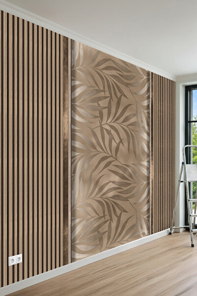 MİRAZAWALL Dekoratif Çıta Efektli Yaprak Desenli Duvar Kağıdı