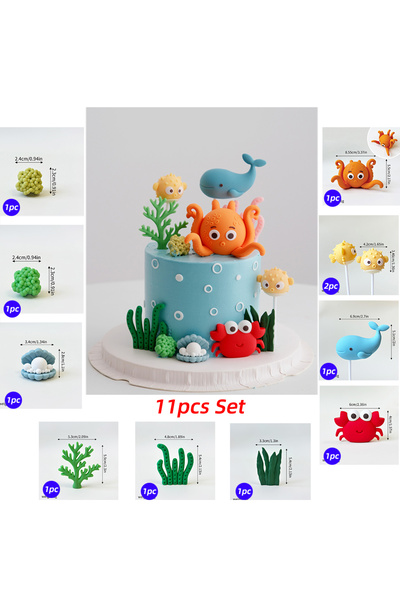 Choice13 مجموعة من 11 قطعة لتزيين الكيك من عالم البحار، تتضمن طوطم، سمك قرش، ...