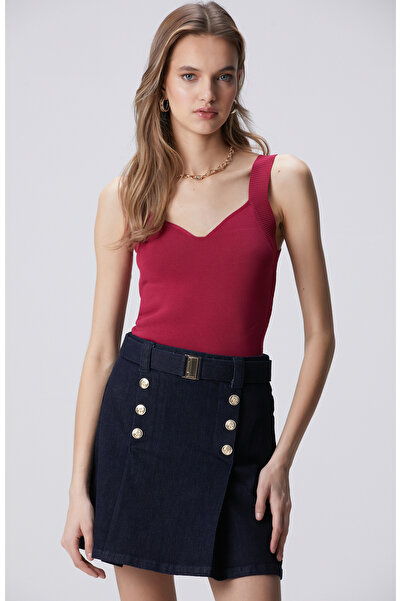 Network Vişne Örgü Detaylı Triko Atlet