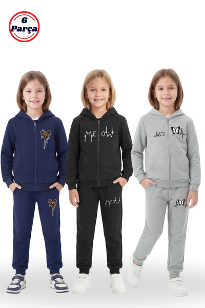 FYK KİDS Set de trening pentru fete din 6 piese, cu buzunar cangur și detaliu...