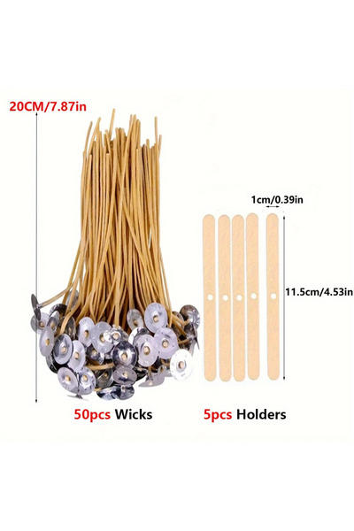 Choice 50 قطعة من فتائل الشموع، 20 سم، 50 قطعة من فتائل شموع القنب بطول 8 بوص...