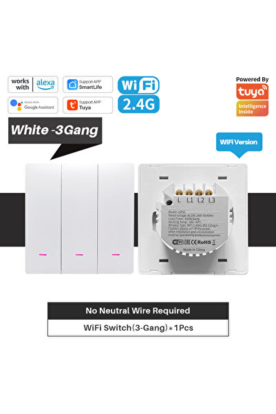Choice1 100-240 EU standard White-3Gang Tuya Smart Wifi Switch No Neutral Wir...