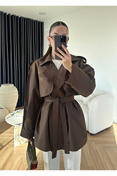 My Blog Brown Epaulet Short Trench Coat - 7556