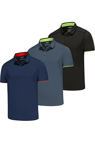 Azm Men's slim polo shirts, 3-piece set Black/Grey/Dark Blue S