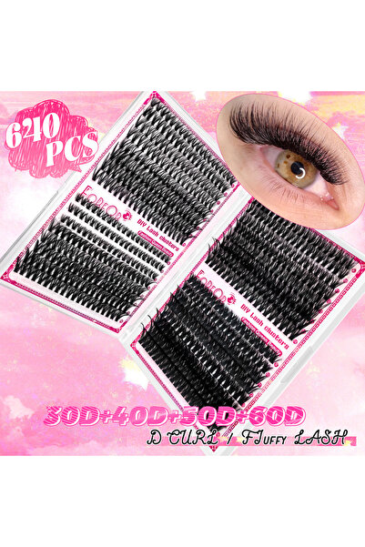 Choice1 مجموعة رموش عنقودية خماسية الأبعاد كثيفة وناعمة، 32 صفًا، 640 قطعة، م...