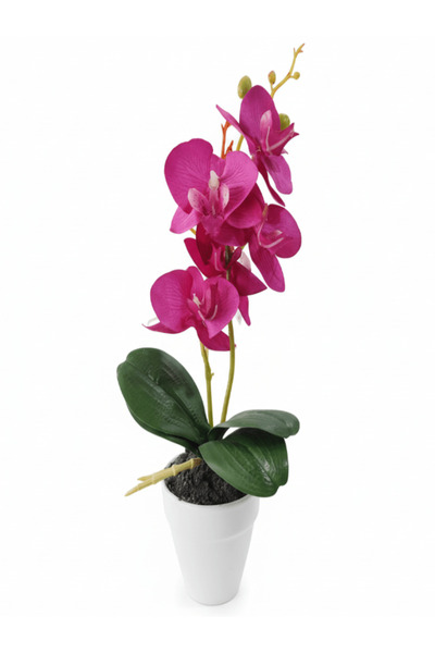 AKDC Ceramic White Pot with Polyester Pink Orchid Plant 31*7 cm