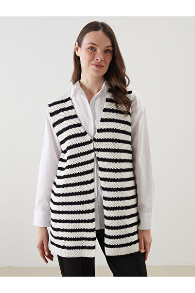 LC Waikiki Vlastiti brend Nova sezona V-izrez Prugasto Ženska pletenina Prsluk