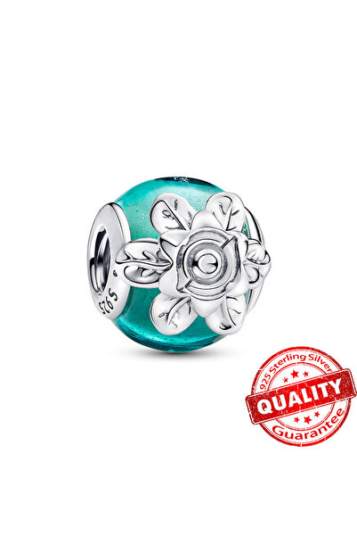 Choice55 LLZ058 Murano Glass Series 925 Sterling Silver Curved Feathers & For...