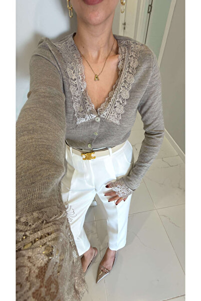 BİRCANÇİL Yocre Mink Lace Detailed Cardigan