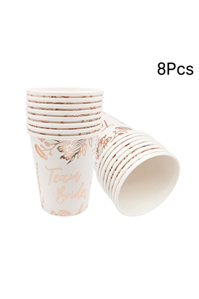 choice2 ٨ أكواب ورقية، كيس واحد، لون ذهبي وردي، فريق العروس، أطباق ورقية للاس...