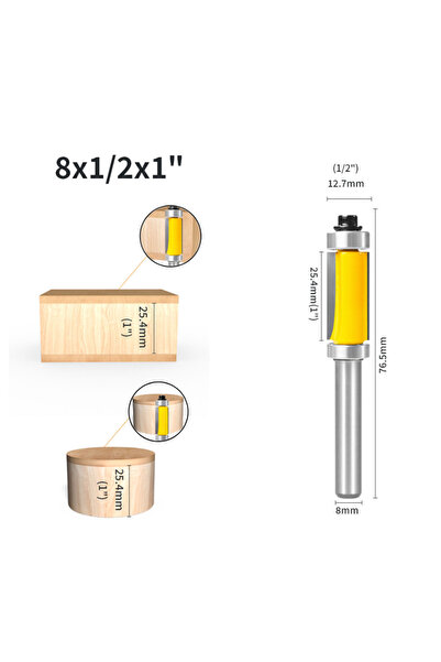 choice2 لقمة تشذيب مستوية 8×12.7×25.4 قطعة واحدة مع لقمة راوتر بمحمل مزدوج، ق...