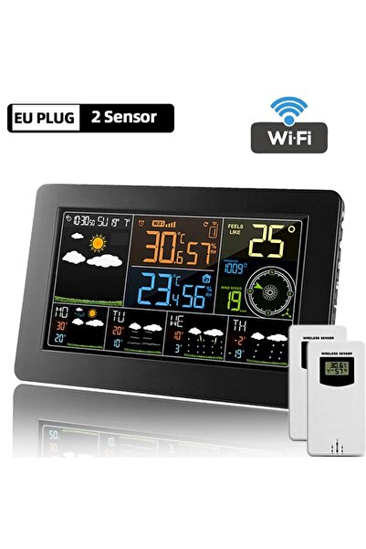 choice2 محطة طقس بشاشة ملونة مزودة بمستشعرين واي فاي، منبه رقمي، قياس درجة ال...