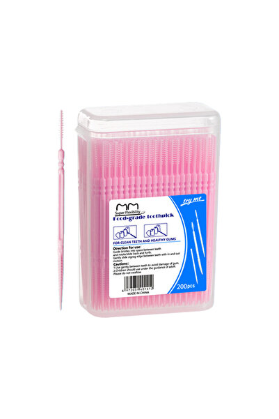 Choice4 200pcs Pink Toothpick Brush Double-end Plastic Toothpick Disposable H...