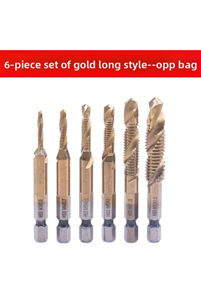 choice2 مجموعة لقم حفر لولبية ذهبية طويلة مكونة من 6 قطع، ساق سداسية مطلية با...