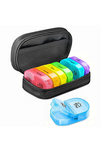 choice2 black Cute Pill Organizer 2 Times a Day, PU Leather Pill Case, Portab...