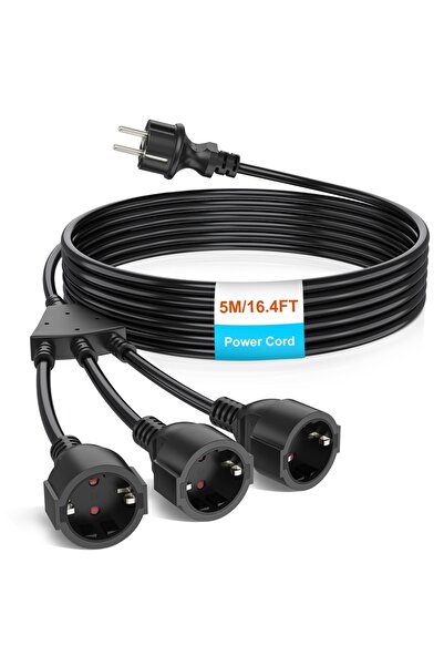 Choice1 5m black 1 to 3 way EU Power Cord Extension Cord with Protection Cont...