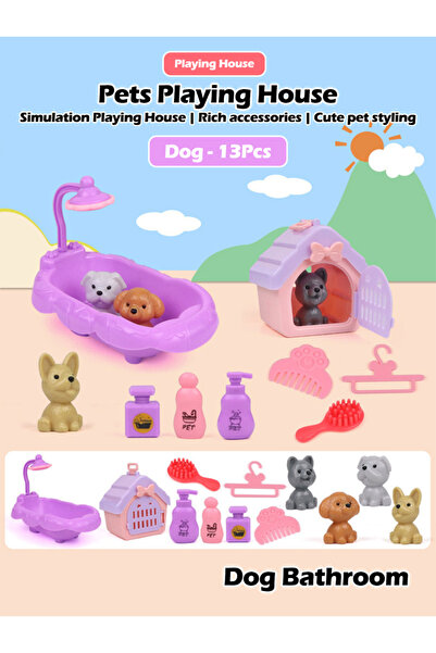 Choice1 13pcs Dog bathroom Cute Dog Pet Basket Family Toys Dog Doll Set Dog C...