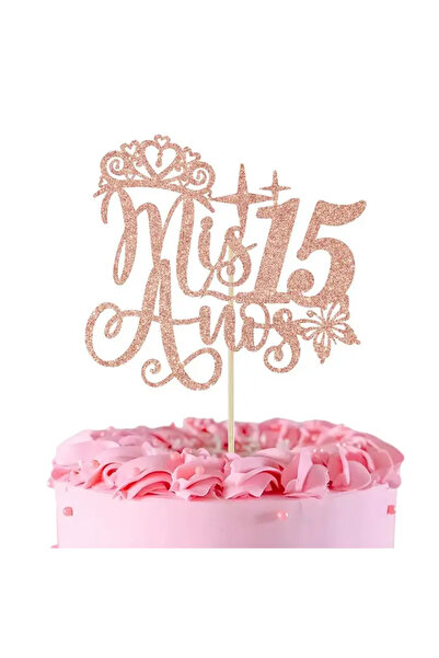 choice2 Rose gold Mis Quince 15 Cake Topper, Mis Años 15 Cake Decor, Feliz 15...