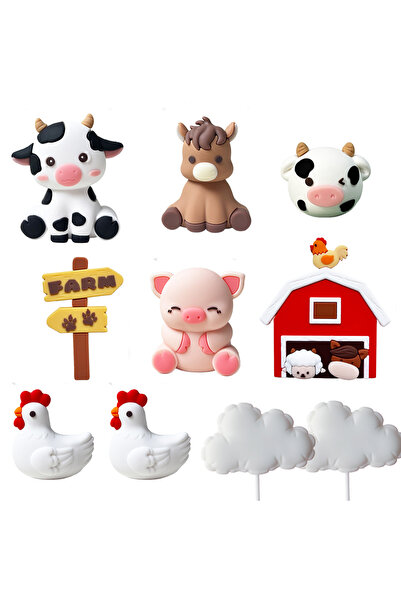 Choice4 C 10pcs Farm Animal Cake Topper Set Cute Pig Sheep Cow Horse with Veg...