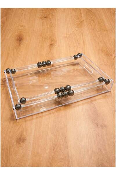 ALQANNAS Thick Acrylic Serving Tray Set with Zinc Beads - 2 Pieces