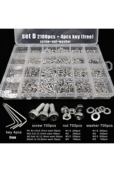 Choice1 مجموعة D، ٢١٠٠ قطعة، إجمالي ٤٠٠/٦٥٠/١١٤٠/٢١٠٠X، مقاسات M1.6، M2، M2.5...