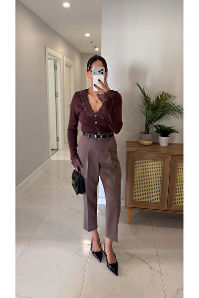 BİRCANÇİL Pantaloni Sonned Vizon cu curea și imprimeu morcov