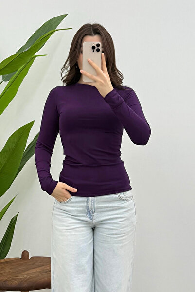 Bipantolon Women's Plum Crew Neck Long Sleeve Blouse
